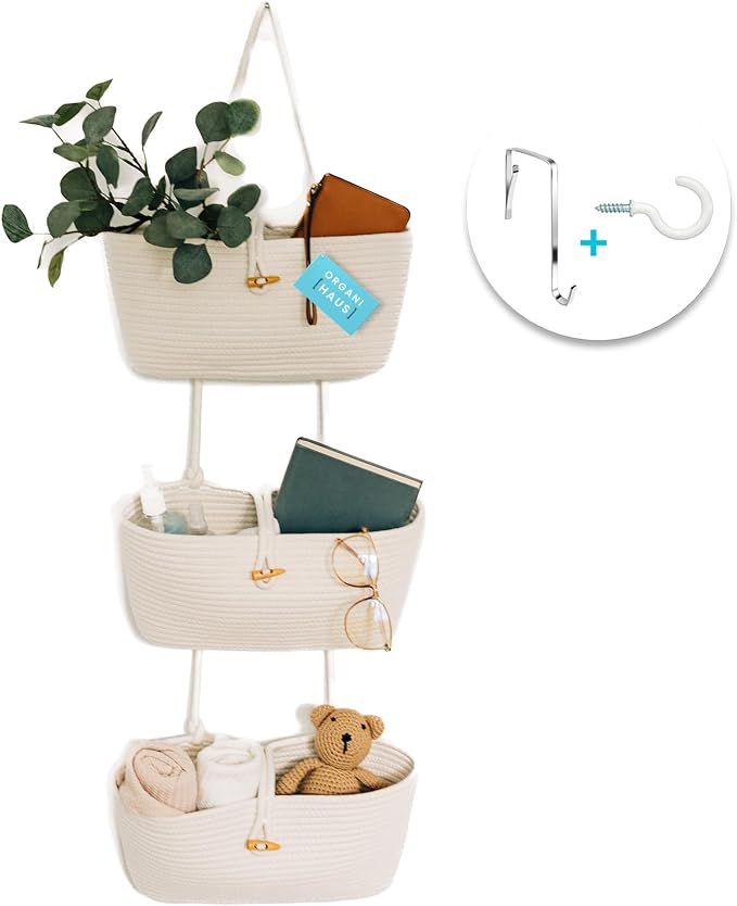 OrganiHaus Over the Door Organizer, Woven Rope Hanging Baskets by OrganiHaus