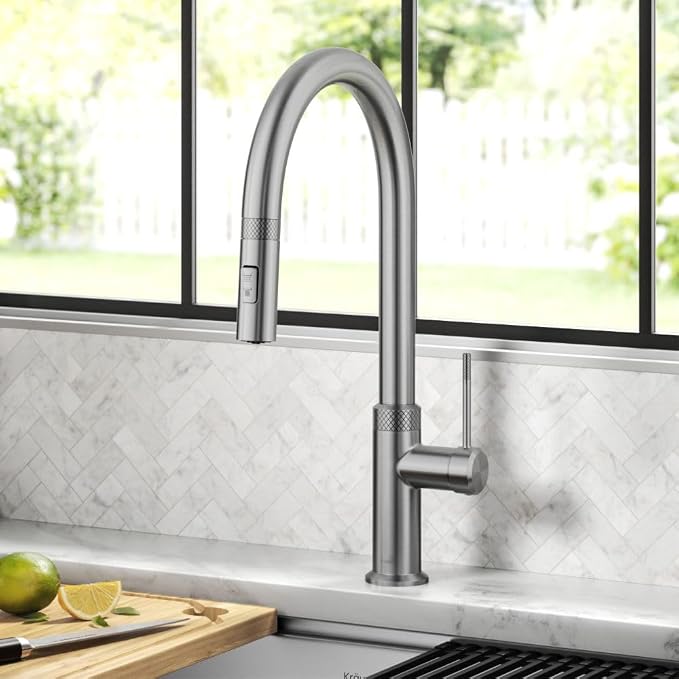 KRAUS Oletto Modern Industrial Pull-Down Single Handle Kitchen Faucet in Spot - Image 2
