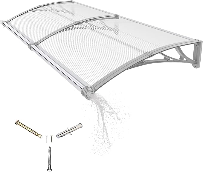 Awning for Door Entrance,40x60 Inches Awnings for Doors with Separate Drainage,Front Door Awning Exterior,Polycarbonate UV, Rain, and Snow Protection for Porch,Patio,Window,Deck