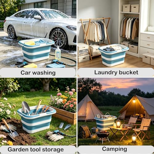 Collapsible Bucket with Handle 16L, Foldable Rectangular Plastic Water Bucket - Image 6