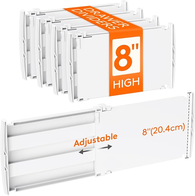Lifewit 8" Tall Drawer Dividers, Adjustable Deep Drawer Organizer Clothes | 4 by Lifewit