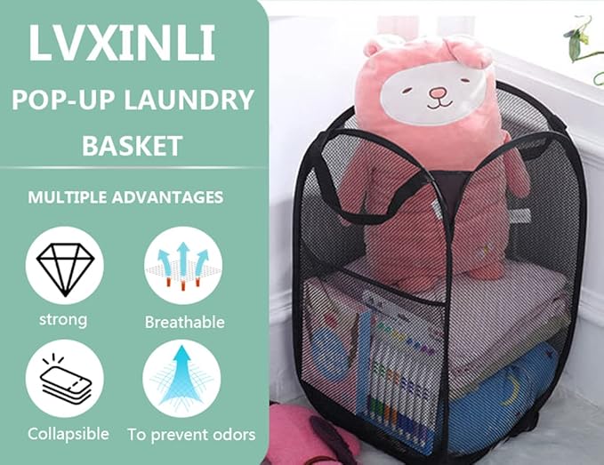 2 Pack Laundry Basket, Foldable Mesh Pop-up Laundry Hamper - Image 4