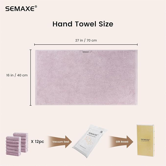 SEMAXE 12-Pack Purple Cotton Hand Towels - Image 2