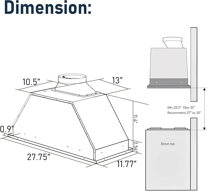 IKTCH 30 inch Built-in/Insert Range Hood 900 CFM, Ducted/Ductless Convertible Duct, Stainless Steel Kitchen Vent Hood with 4 Speed Gesture Sensing&Touch Control Panel(IKB01-30)