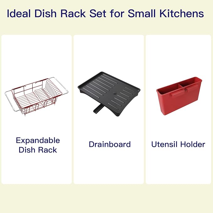 Red Dish Drying Rack Over Sink - Image 9