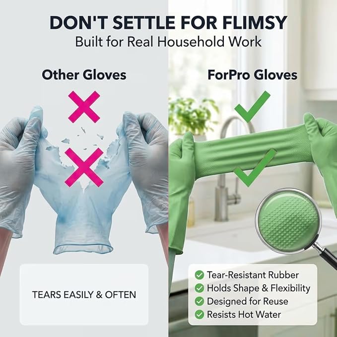 ForPro Natural Rubber Gloves, 6 Pairs Reusable Multi-Purpose Household Cleaning - Image 5