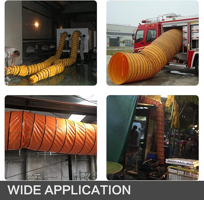 PVC Flexible Duct Hose, HVAC Duct Hosing Flame Retardant for Ventilator Utility Blower Fan with Adjustable Rope and D-Ring, Easy Storage (14inx16ft)