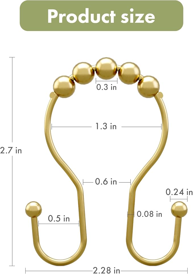 AmazerBath 12Pcs Gold Metal Double Shower Curtain Hooks & Rings, Rust Proof - Image 7