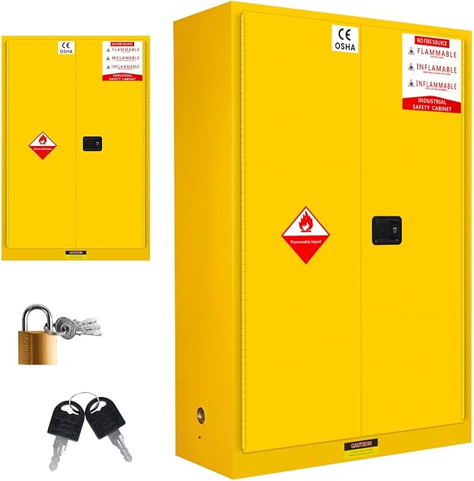 60 Gallon Flammable Storage Cabinet, 65x43x18in Galvanized Steel Safety Storage Cabinet, Adjustable Shelf Fireproof Cabinets, Flammable Liquid Storages Cabinets for Commercial Industrial and Home Use