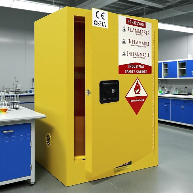 38"H × 28"D × 24"W Explosion Proof Flammable Storage Cabinet, Thick Fireproof Safety Cabinet with Adjustable Shelves and Locker, Galvanized Steel Safety Cabinet for Industrial and Commercial