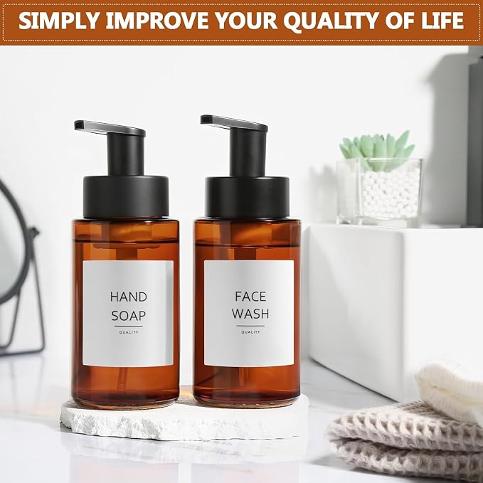 RYTOXILO Amber Foam Soap Dispenser, 10 oz/300ml Glass Foaming Soap Dispenser - Image 2