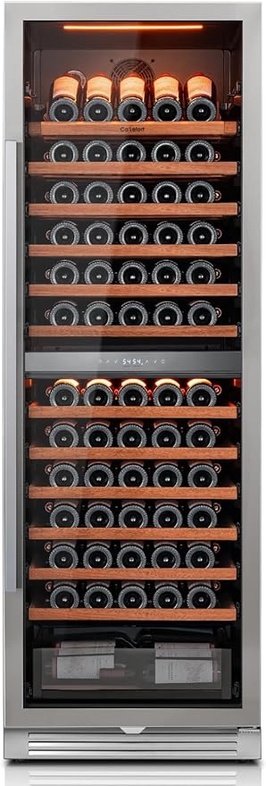 Ca'Lefort 24 Inch Wine Fridge - 155 Bottle Dual Zone Wine Cooler with Glass Door, 40-65°F Quiet Wine Refrigerator with Bottom Drawer 3 LED Light Built-in for Home/Bar/Kitchen Right-Hinged Door
