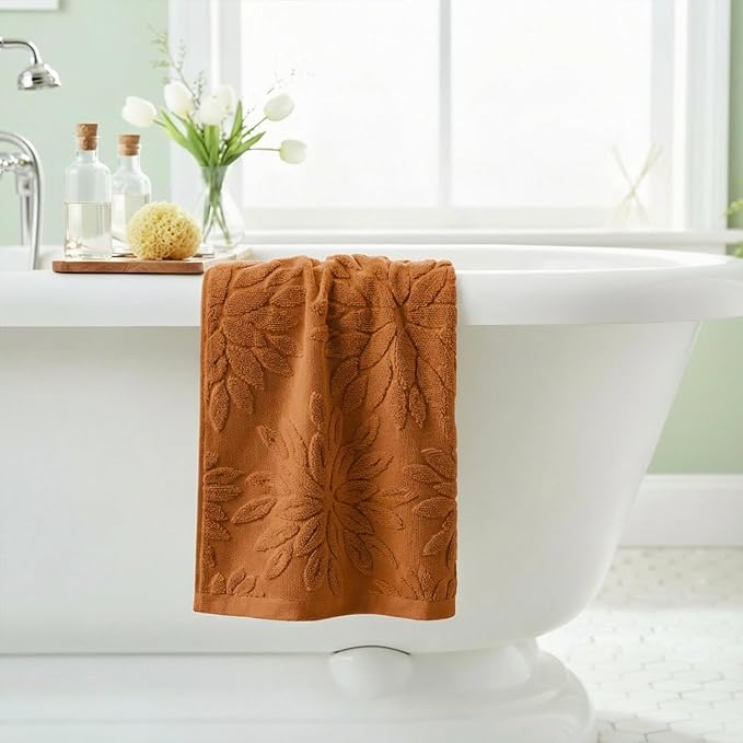 Artoid Mode 1 Pc Caramel 3D Dahlia Floral Jacquard Hand Towels - Image 4