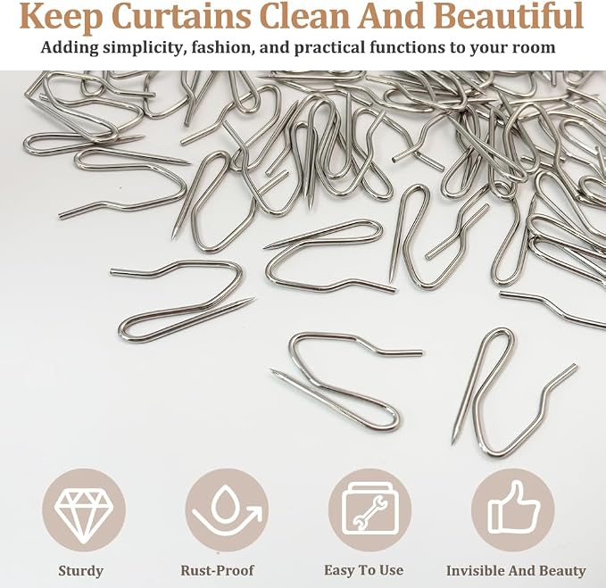 70PCS Curtain Hooks, 1.2 Inch Metal Drapery Pin and Hook, Rustproof Stainless - Image 5
