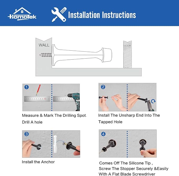 HOMOTEK 8 Pack Heavy Duty Solid Rigid Door Stop - Image 4