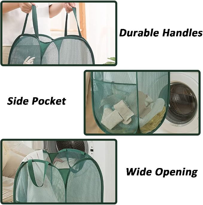 Pop Up Laundry Hamper, Reinforced Mesh Laundry Basket, Folding Clothes Storage - Image 4