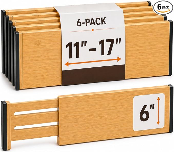 6-Pack Drawer Dividers 6-Inch High Dresser Drawer Organizer 11.5 to 17 Inch | by Bamb%C3%BCsi