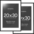 Homeforia 20x30 Black Wood Frame, High End Oak 20x30 Wooden Picture Frames with Mat 16x24 Photo, 20 x 30 Poster Frame Matted to 16 by 24 Print, 30x20 Hanging Frames, Tempered Glass, Wall Kit, Set of 2
