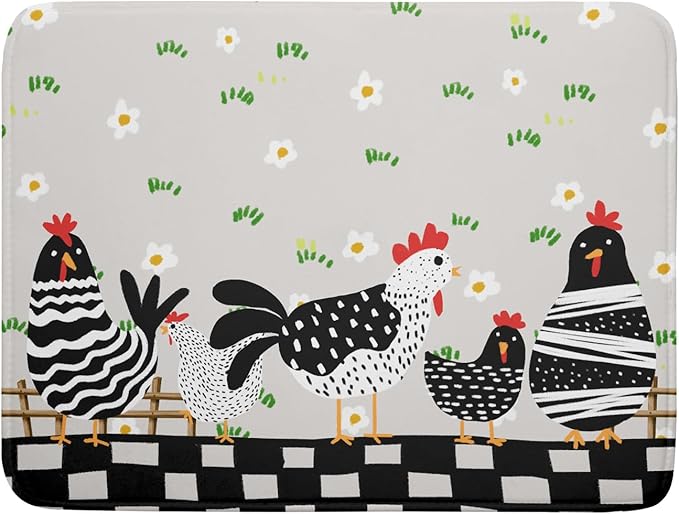 Black Rooster Dish Drying Mat for Countertop 18x24 Inches Buffalo Plaid by Giwawa