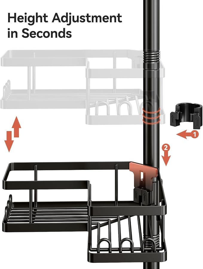 YASONIC Corner Shower Caddy Tension Pole, 25.7-109.1in Adjustable Shower Shelves - Image 4
