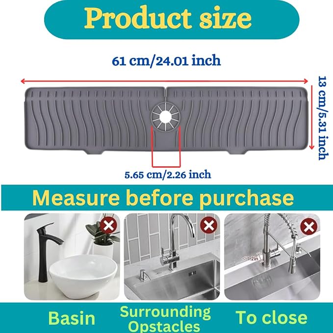 24 Inch Longer Faucet Mat for Kitchen Sink, Silicone Sink Faucet Mat Splash - Image 2
