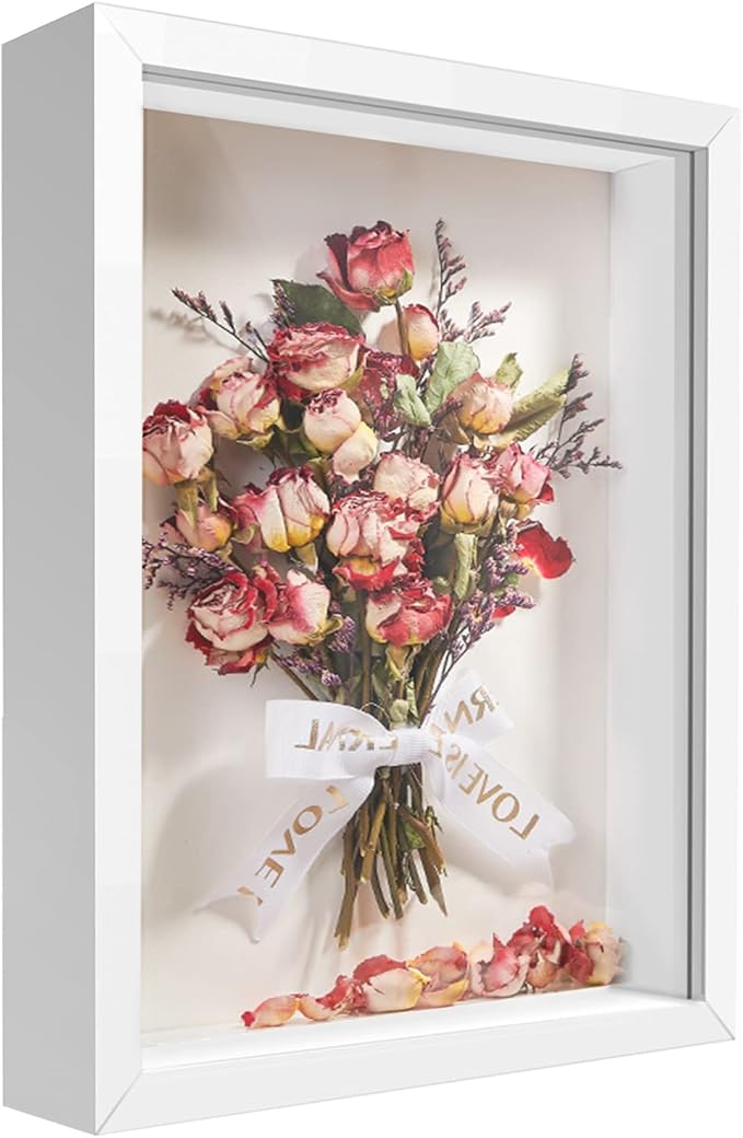11x14 Shadow Box Frame Display Case, Wood with Plexiglass, Display Case Box for Memorabilia, Medal, Crafts,Tickets and Photos, Picture Frame for Wall and Tabletop (White, 11x14)