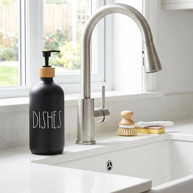 Dish Soap Dispenser for Kitchen, Matte Black Soap Dispenser, Glass Dishes Soap - Image 7