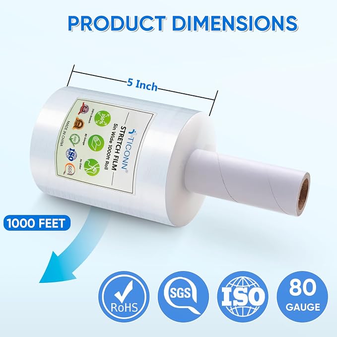 TICONN Stretch Wrap Roll, 5 in x 1000 ft Plastic Wrap - Image 4