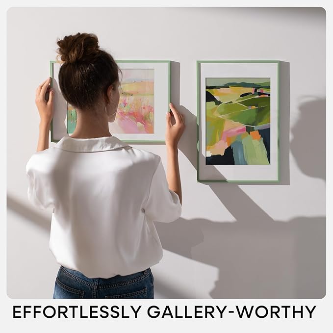 Homeforia 12x16 Sage Green Picture Frame, High End Metal 12x16 Poster Frames with Mat 9x12 Photo, 12 x 16 Sage Green Frame Matted to 9 by 12 Art, 16x12 Thin Frames, Tempered Glass, Wall Kit, Set of 1