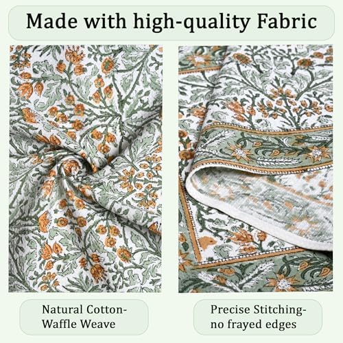 Ridhi Goldenrod Yellow Hand Block Print Cotton Kitchen Towels, 16x28 Inch - Image 2