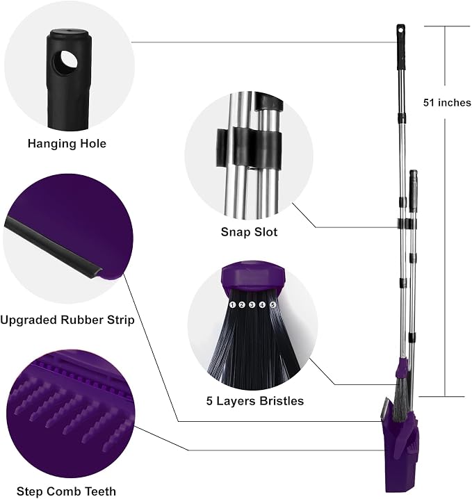 Broom and Dustpan Set for Home, ZeroGap Lip, Upright Storage Broom Combo for - Image 8