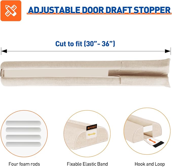 MAGZO Under Door Draft Stopper, 36 Inch Adjustable Door Gap Filler, Dust & - Image 3