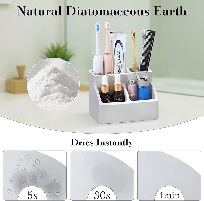 Luxspire Diatomite Toothbrush Holder, 4 Slots, Light Gray | Fast Drying - Image 4