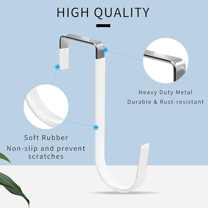 FYY Over the Door Hooks, Single-Hanger 4 Pack, Fits Doors 1 3/8" White | Heavy - Image 3