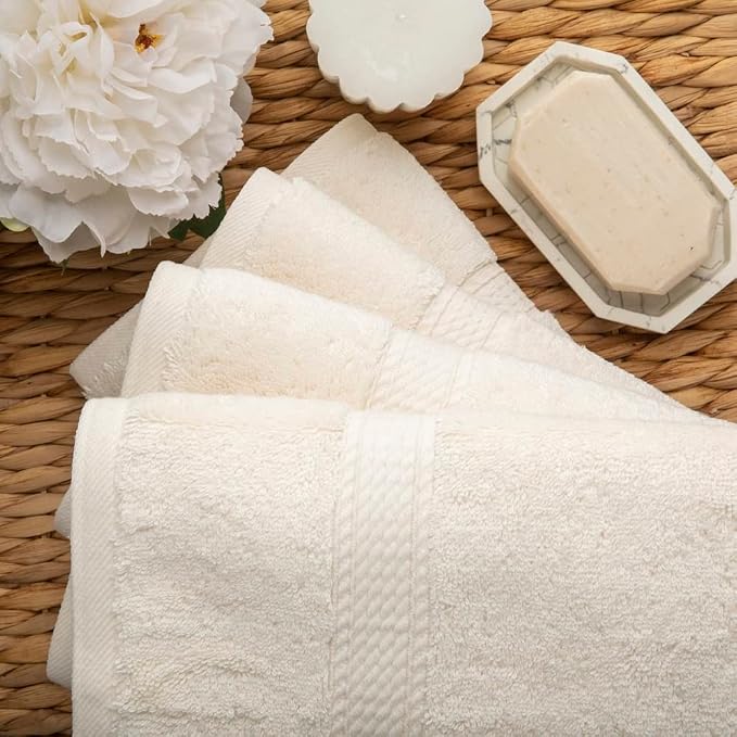 SUPERIOR Egyptian Cotton Plush & Absorbent, Hand Towel Set of 4, Cream | Quick - Image 8