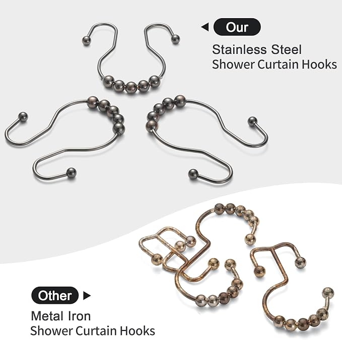 Shower Curtain Hooks, Stainless Steel Shower Curtain Hangers, Double Hook - Image 2