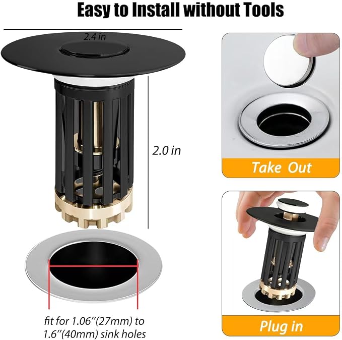 Anlige 3 in 1 Pop Up Bathroom Sink Stopper, Bathroom Sink Drain Strainer - Image 2