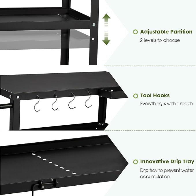 Outdoor Grill Cart Table,Indoor and Outdoor Pizza Oven Table,with 4 Movable Total Lock Casters, Hooks, Side Handle Multifunctional (Black) (Black)