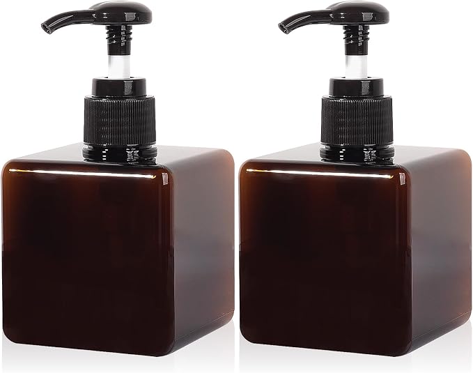 Plastic Pump Bottle Refillable Lotion Soap Dispenser 8.5oz Amber 2 Pack | Sturdy by JiatuA