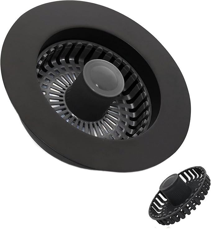 3 in 1 Pop Up Kitchen Sink Drain Strainer, with an Extra Basket Strainer, Kitchen Sink Drain Stopper for US Standard 3-1/2 Inch, Brass Material Electroplate Silver (Model E Copper Black)