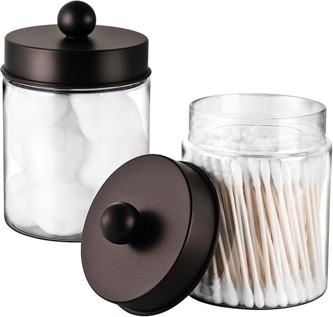 Amolliar Acrylic Apothecary Jar Bathroom Qtip Holder Bronze 2 Pack by Amolliar