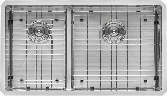 Ruvati 33-inch Low-Divide Rounded Corners Undermount Kitchen Sink - 40/60 Double Bowl Kitchen Sinks - 16 Gauge Stainless Steel Kitchen sink with Brushed Finish hides scratches - RVH7418