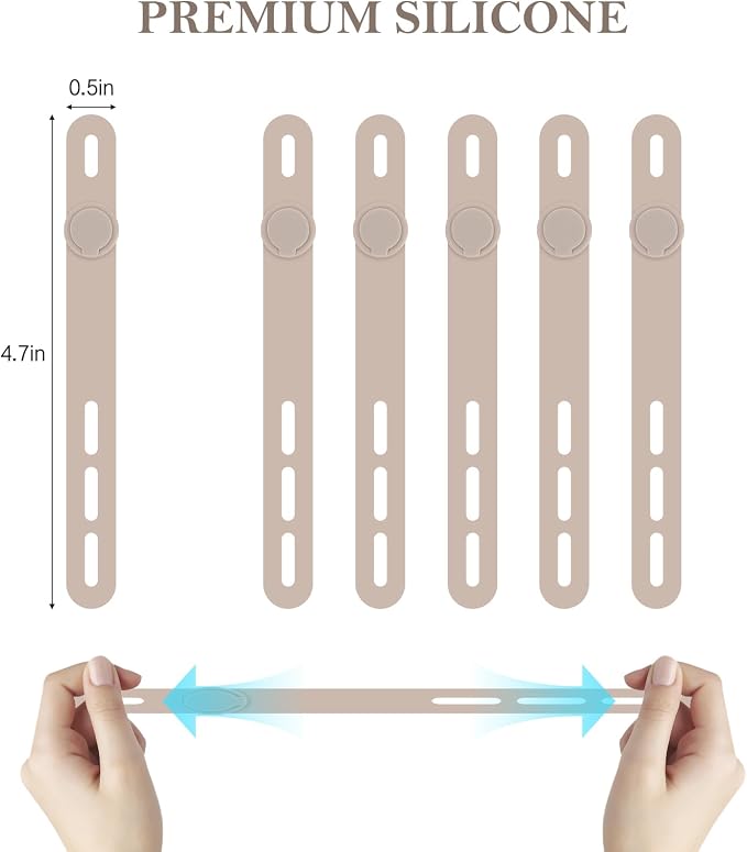 Donruby 30Pcs Silicone Cable Ties, Reusable Cord Organizer Straps, Khaki | - Image 2