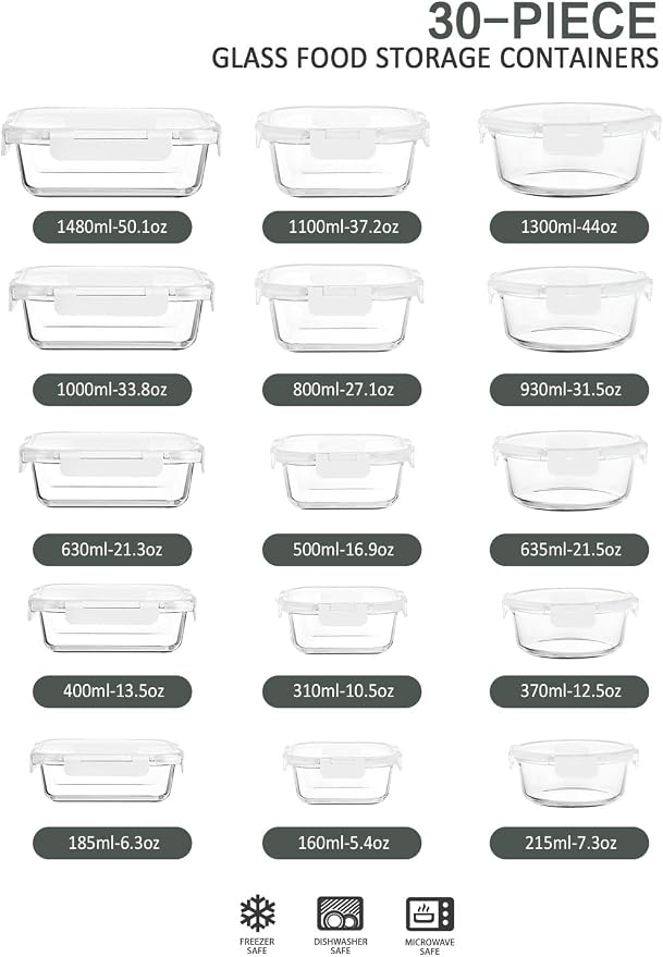 M MCIRCO 30 Piece Extra Large Glass Food Storage Containers - Image 2