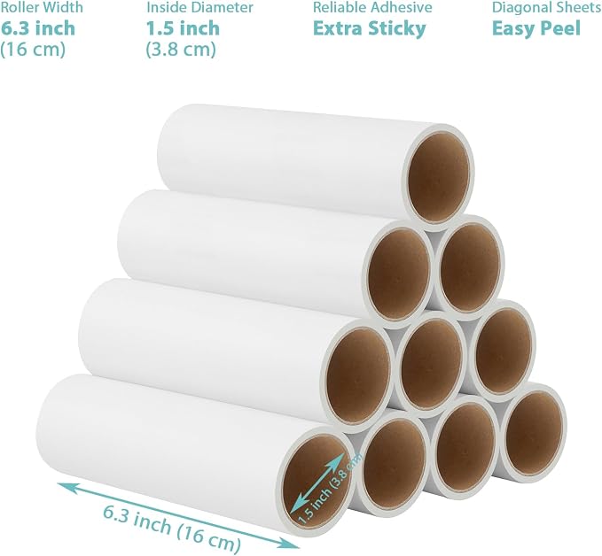 Lint Roller Refills 6.3 inch Great Value 10 Pack Extra Sticky Lint Remover - Image 3