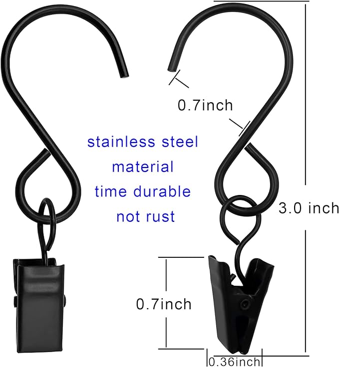 Stainless Steel S Hooks Curtain Clips, 50 Pack Hanging Party Lights Clips - Image 2