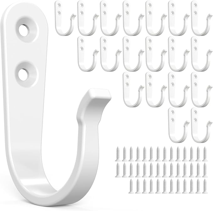 BREYDROK 20Pack Towel Hooks for Bathroom, Heavy Duty White Metal Wall Hooks | by BREYDROK