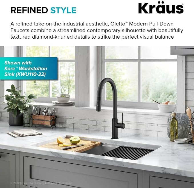 KRAUS Oletto Modern Industrial Pull-Down Single Handle Kitchen Faucet in Matte - Image 4