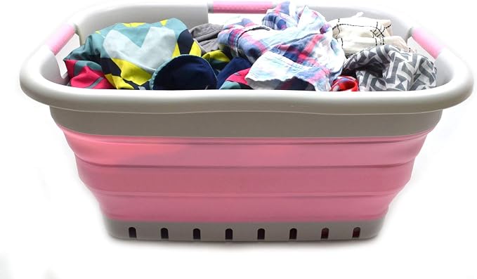 SAMMART 41L Set of 2 Collapsible 3 Handled Plastic Laundry Basket-Foldable Pop - Image 5