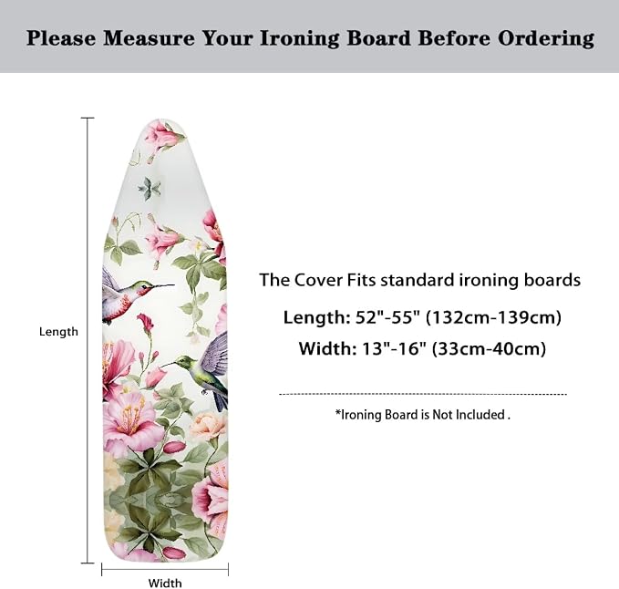 Hummingbird Floral Ironing Board Cover Standard Size 15x54, Thick Padding - Image 6
